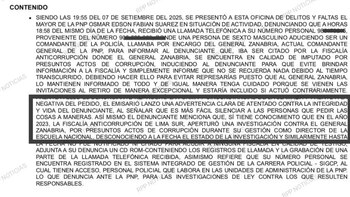 Acta policial que devela amenaza contra testigo en caso que involucra a Víctor Zanabria. | RPP