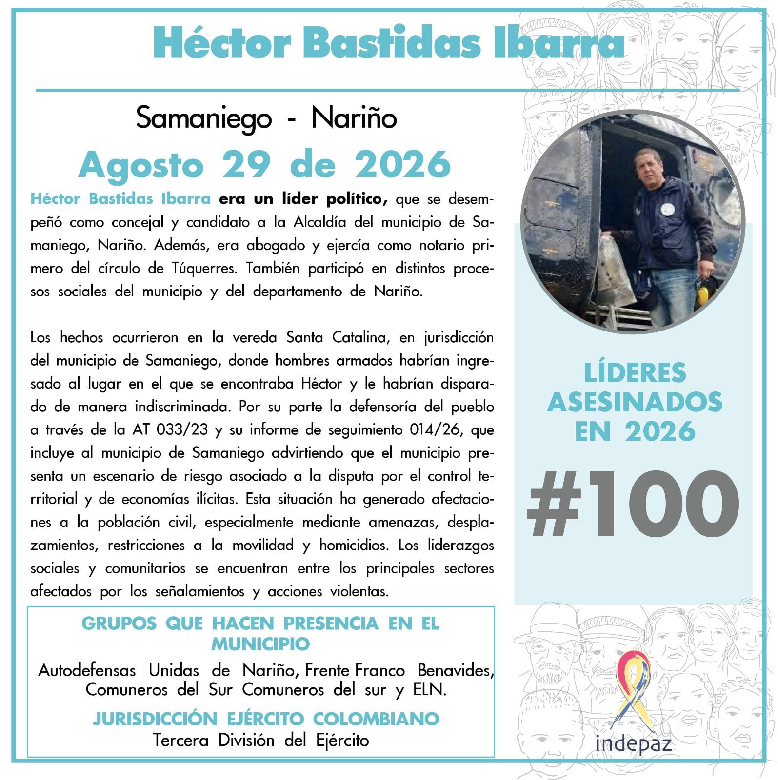 Indepaz advirtió que los 100 líderes sociales asesinados en 2026 afectan procesos sociales y comunitarios en Colombia - crédito X