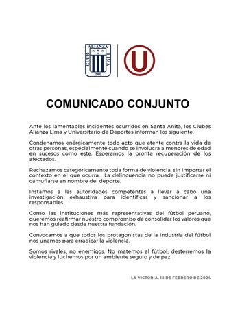 Comunicado de Alianza Lima y