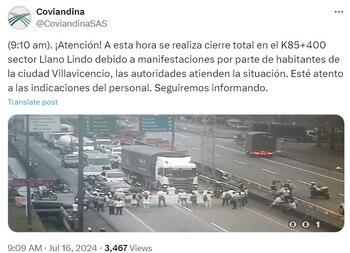 Cierre en la vía al