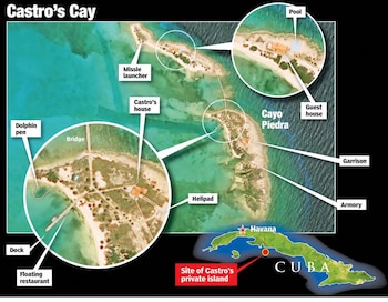 El representante ante la ONU mencionó Nave Pilar, en Varadero, y Cayo Piedra, y sostuvo que las propiedades cuentan con muelles, piscinas y otros servicios para los Castro, según su presentación. (Imagen retomada de Mike Waltz)