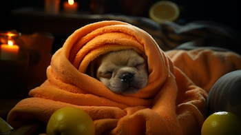 Un cachorrito de perro marrón se asoma entre las cálidas mantas de su cama (Imagen ilustrativa Infobae)