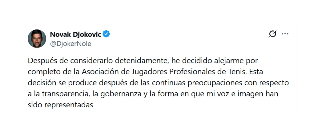 El posteo de Djokovic