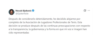 El posteo de Djokovic