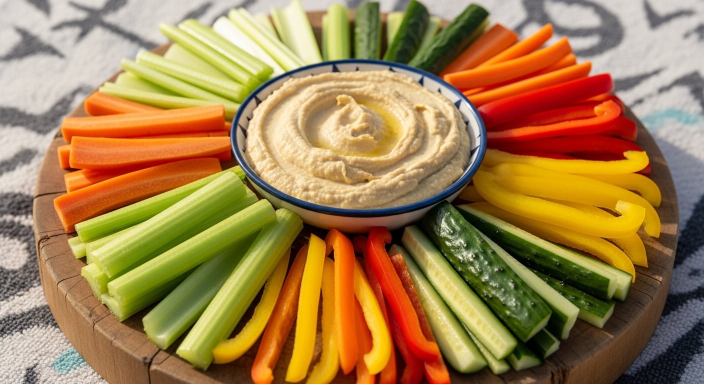 Consumir crudités de zanahoria y apio junto a humus o guacamole aporta energía sostenida y fibra saludable. (Imagen Ilustrativa Infobae)