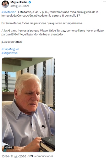 Miguel Uribe Londoño invita a misa y homenaje en el parque Miguel Uribe Turbay - @migueluribel/X