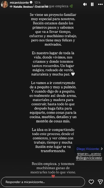 El mensaje de Mica Viciconte para su familia