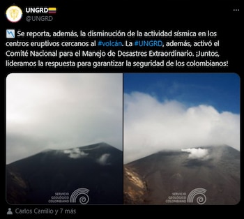 Ungrd reporta disminusión de actividad sísmica en el volcán Puracé (Cauca). Continúa la alerta naranja - crédito Ungrd/X