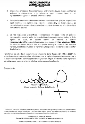 Estos fueron las disposiciones para vigilar la contratación pública - crédito Procuraduría