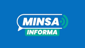 Logotipo con el texto MINSA INFORMA dentro de un globo de diálogo y un recuadro verde sobre un fondo azul