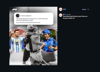 Posteo de la F1 sobre Messi y Colapinto
