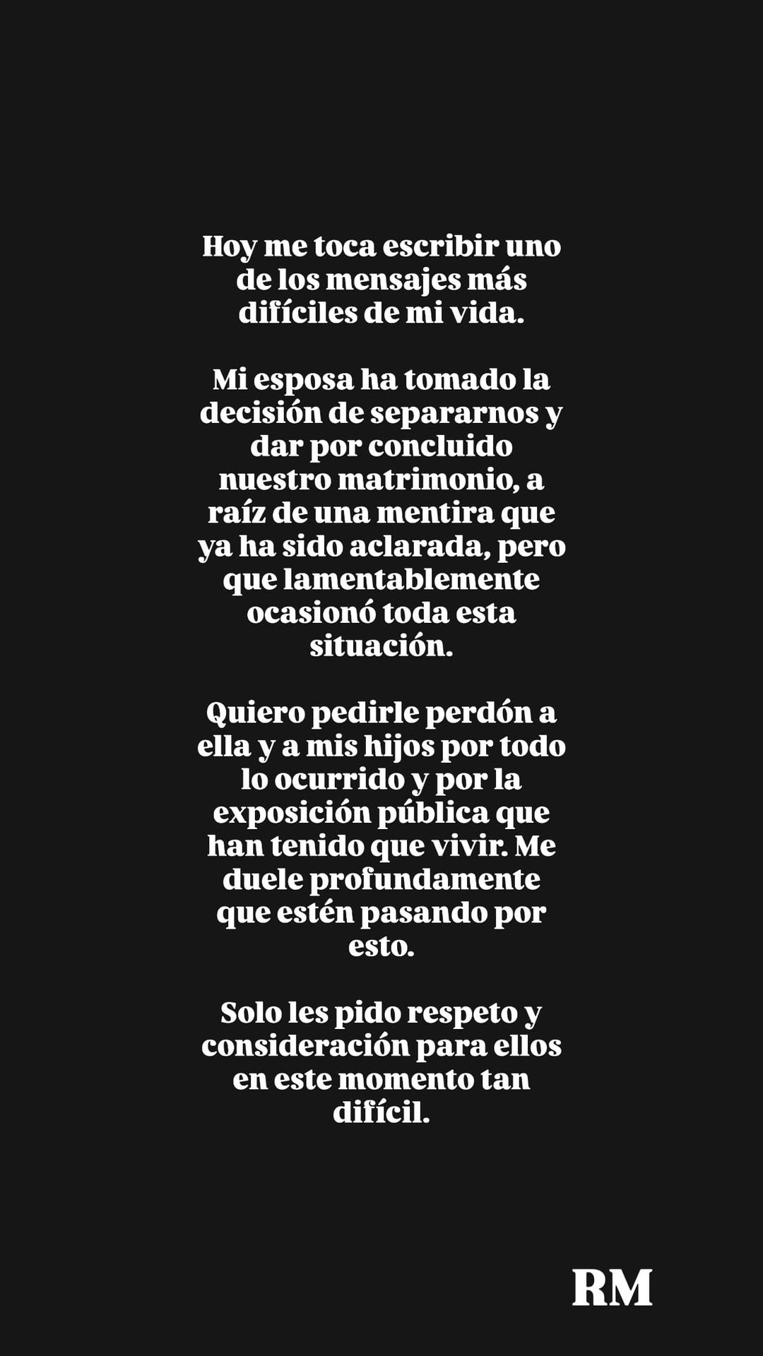 Reimond Manco publicó un comunicado en redes sociales confirmando el fin de su matrimonio. (Instagram Reimond Manco)