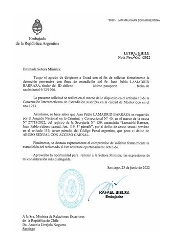 Pedido de extradición de la