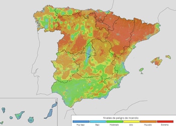 Previsão de risco de incêndio para este domingo, 12 de julho de 2026. (Aemet)