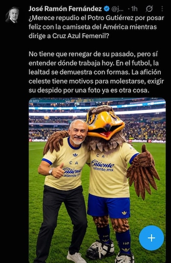José Ramón Fernández consideró válida la molestia de la afición de Cruz Azul por las imágenes de Raúl “Potro” Gutiérrez con la camiseta del América (X@joserra_espn)