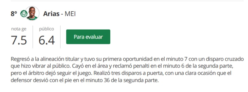 Jhon Arias fue destacado por parte de la prensa brasileña-crédito Globo Esporte