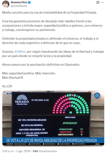 Romina Diez aseguró que Diputados aprobará el proyecto