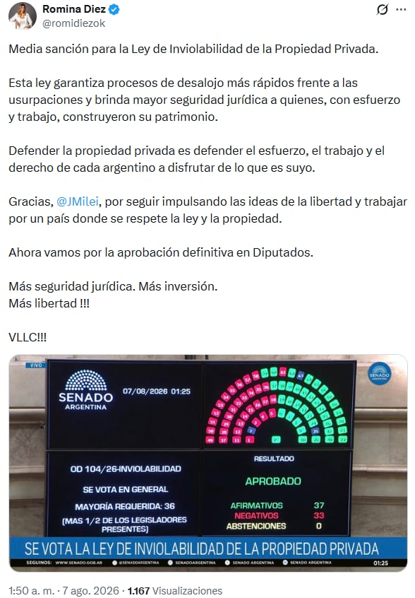 Romina Diez aseguró que Diputados aprobará el proyecto