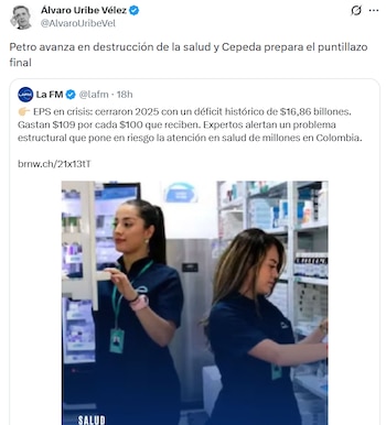 El expresidente de la República también acusó al candidato presidencial por el Pacto Histórico de presuntos vínculos con la guerrilla - crédito @AlvaroUribeVel/X