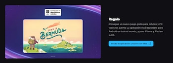 Un anuncio promocional presenta el videojuego Down in Bermuda con un personaje explorador frente a un archipiélago y texto descriptivo