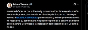 Paloma Valencia - crédito @PalomaValenciaL/X