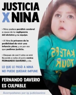 Nina, la beba que sufre parálisis cerebral tras una mala praxis en el parto