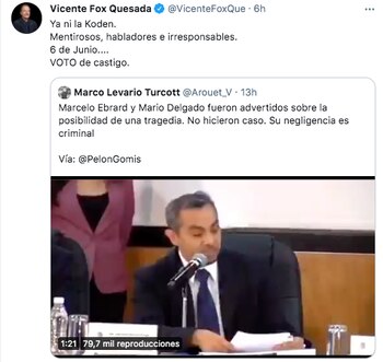 Vicente Fox llamó "mentirosos, habladores e irresponsables" a Marcelo Ebrard y Mario Delgado por el accidente en la Línea 12 del Metro de la CDMX (Foto: Twitter@VicenteFoxQue)