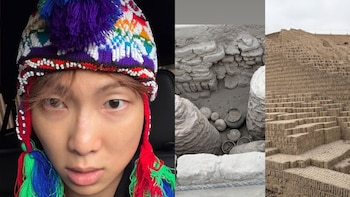 RM de BTS visitó la Huaca Pucllana en Lima y sorprendió con un chullo de diseños andinos