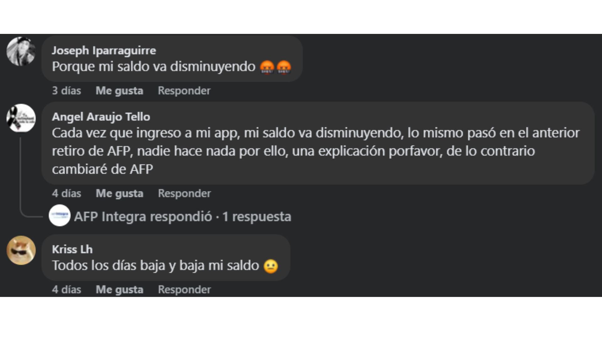 Esto solo es una muestra pequeña de los comentarios que están recibiendo las empresas AFP. - Crédito Captura de Facebook/AFP Integra