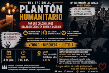 Los familiares de colombianos desaparecidos en Rusia hicieron un plantón en Bogotá para exigir respuestas sobre su paradero y la repatriación de cuerpos - crédito @CorreAlexandra/X