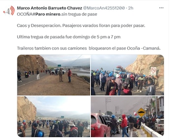 Paro minero: manifestantes continúan bloqueando