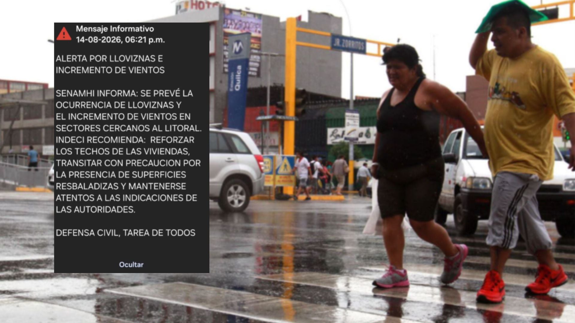 Las lloviznas y ráfagas de viento pueden reducir la visibilidad y volver resbaladizas las superficies, por lo que se recomienda extremar las precauciones durante los desplazamientos - Créditos: Andina/Sismate.