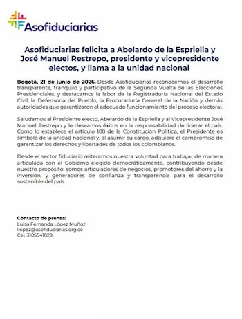 Asofiduciarias hizo un llamado a la unidad nacional - crédito Asofiduciarias
