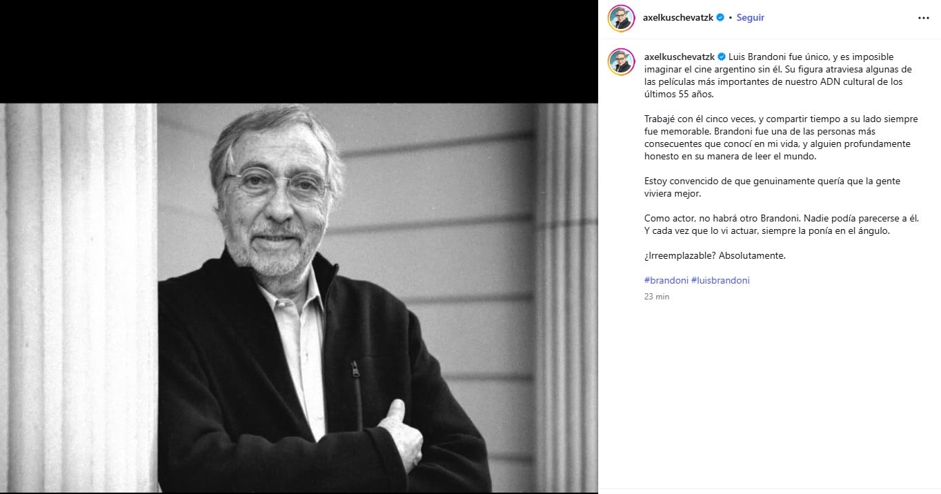Axel Kuschevatzky destacó la influencia de Luis Brandoni en el cine argentino y la importancia de su figura en los últimos 55 años