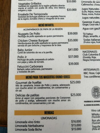 Según el menú, no llevan