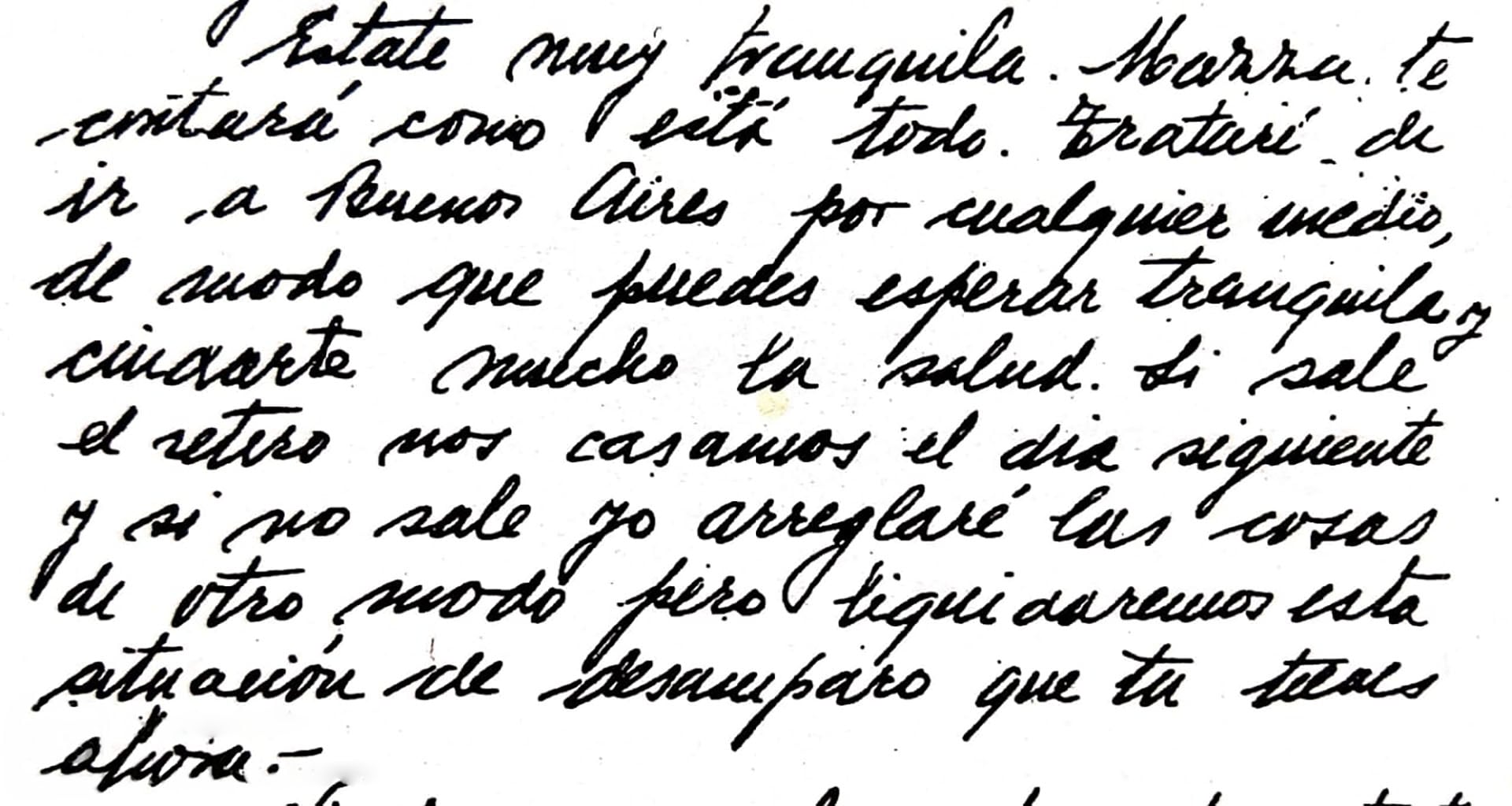 Parte de una carta que Perón le mandó a Evita cuando estaba detenido