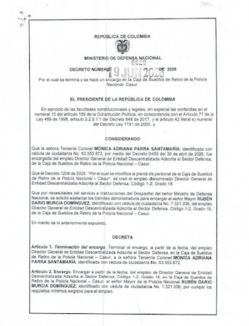 Este es el decreto de los nuevos nombramientos en la Casur - crédito suministrado a Infobae