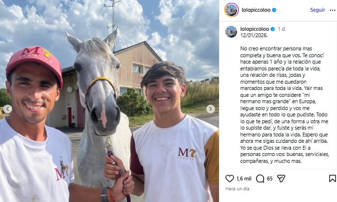 El mensaje de despedida de Lolo Piccolo en Instagram