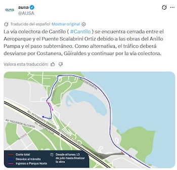 AUSA informó las rutas alternativas por el cierre de una parte de la coletora de la avenida Cantilo por la construcción del Anillo Pampa