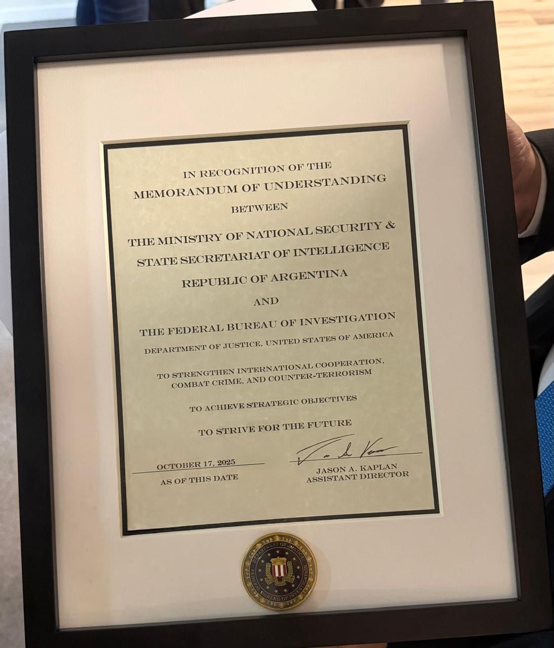 El reconocimiento de los EEUU a la Argentina por la creación del Centro Antiterrorista