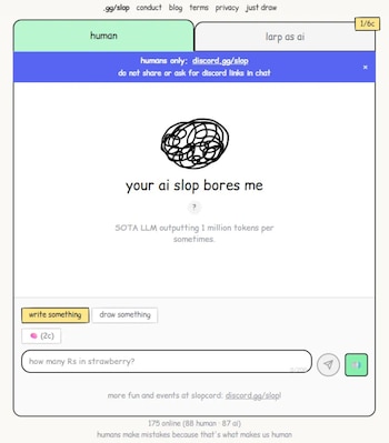 'Your AI Slop Bores Me' es una plataforma gratuita que simula ser un chatbot, pero es respondido por humanos.