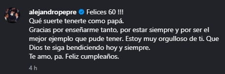 Mensaje de Alejandro Peña vía Instagram.