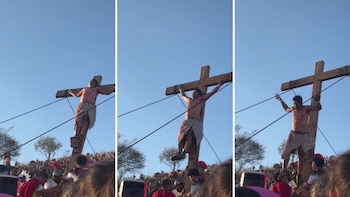 Se desploma ‘Jesús’ de la cruz durante viacrucis de Tlaquepaque y video se vuelve viral