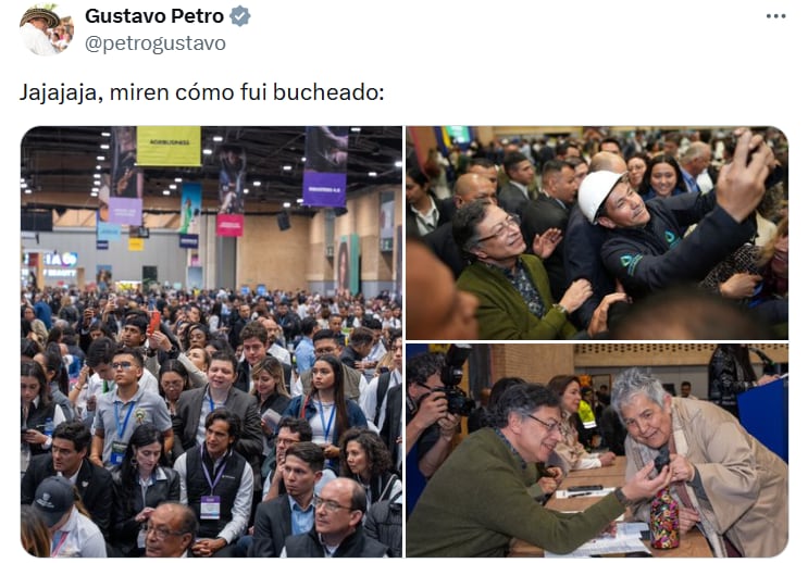 Publicación del presidente Petro con imágenes del evento en Corferias tras su participación en la Macrorrueda. - crédito @petrogustavo/X