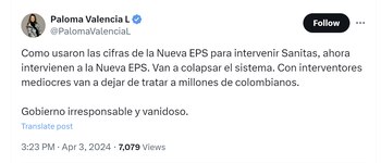 Paloma Valencia rechazó intervención de