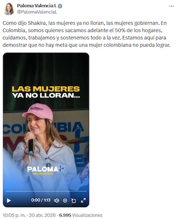 Paloma Valencia reivindicó el papel de la mujer en Colombia en discurso con nombre de disco de Shakira - crédito @PalomaValenciaL/X