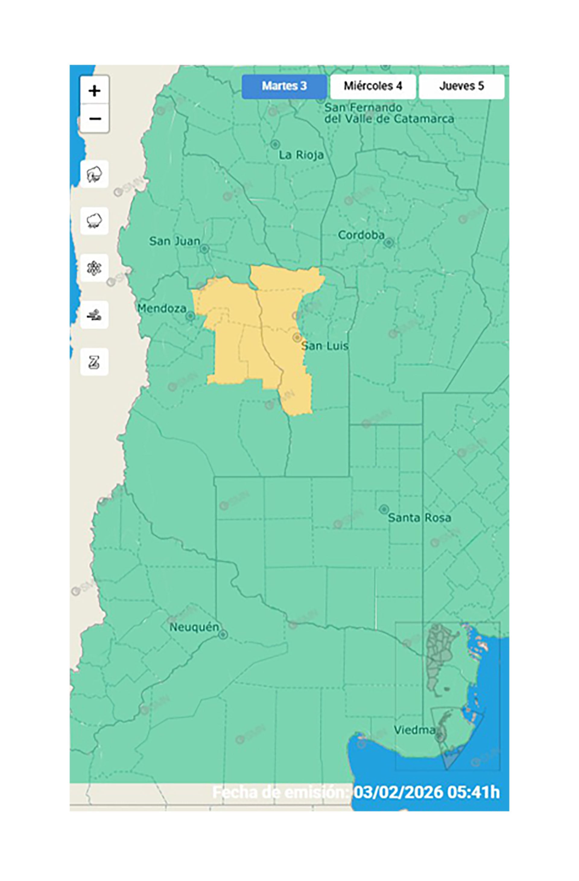 La alerta amarilla por tormentas para Mendoza y San Luis