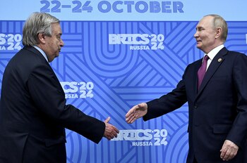 Putin y Guterres en Kazan (Alexander Nemenov/Pool via REUTERS)