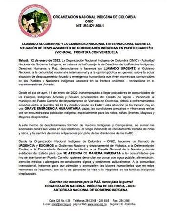 El comunicado de la ONIC