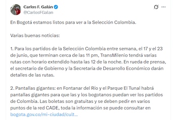 Alcalde de Bogotá confirma que Transmilenio trabajará en horario extendido - crédito Carlos Fernando Galán / X
